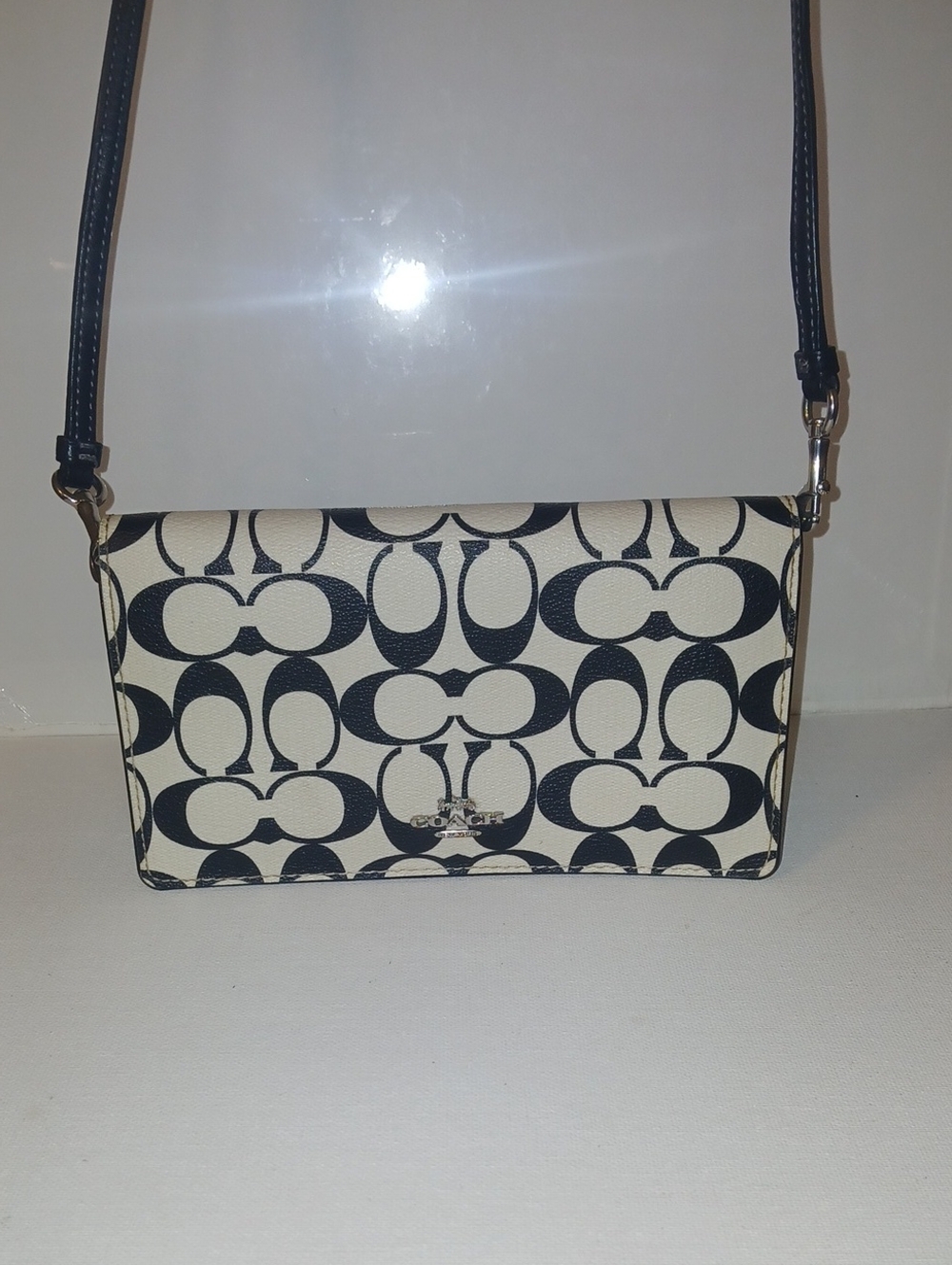 Coach Black and White Signature Crossbody Wallet